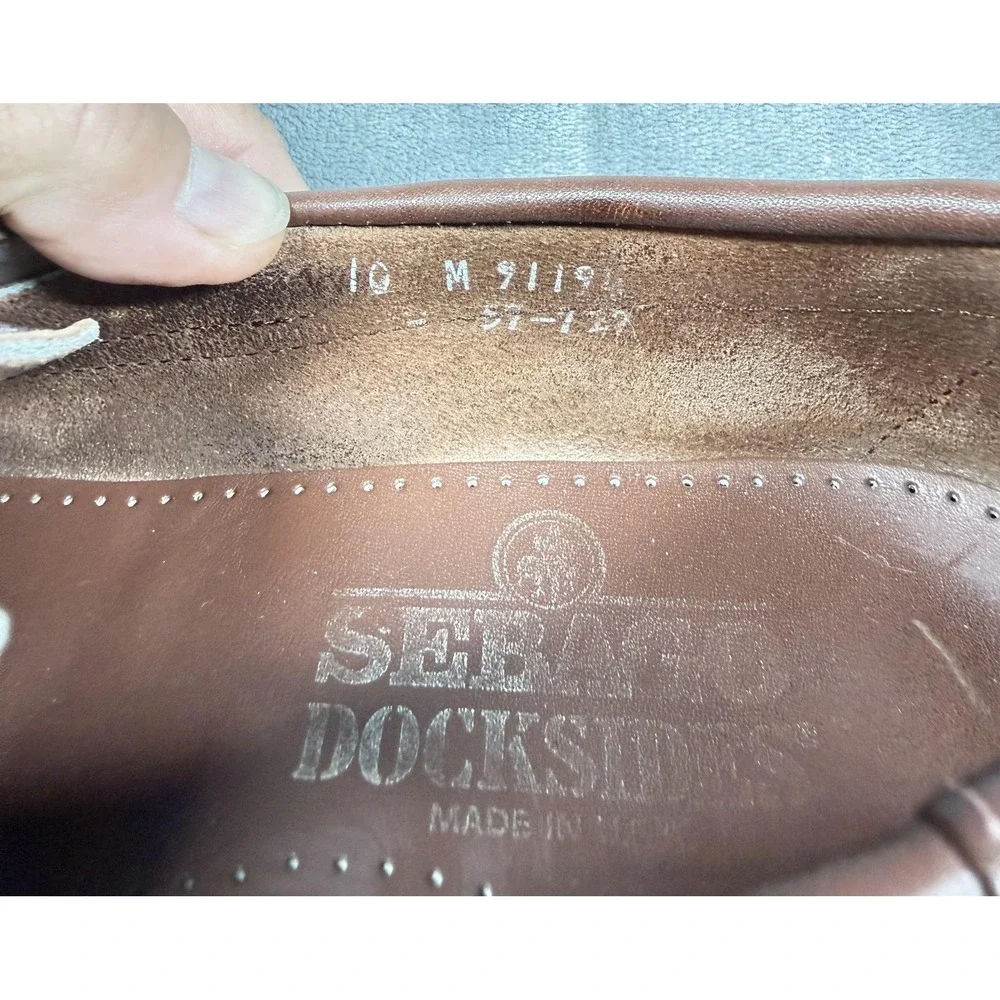 Sebago Docksides Shoes Mens Size 10 Brown Leather Boat Slip Resistant Casual
